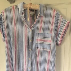 Striped linen button down top